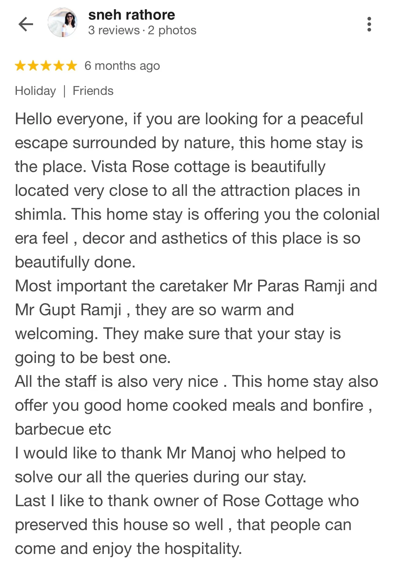 Guest review for Rose Cottage, Shimla