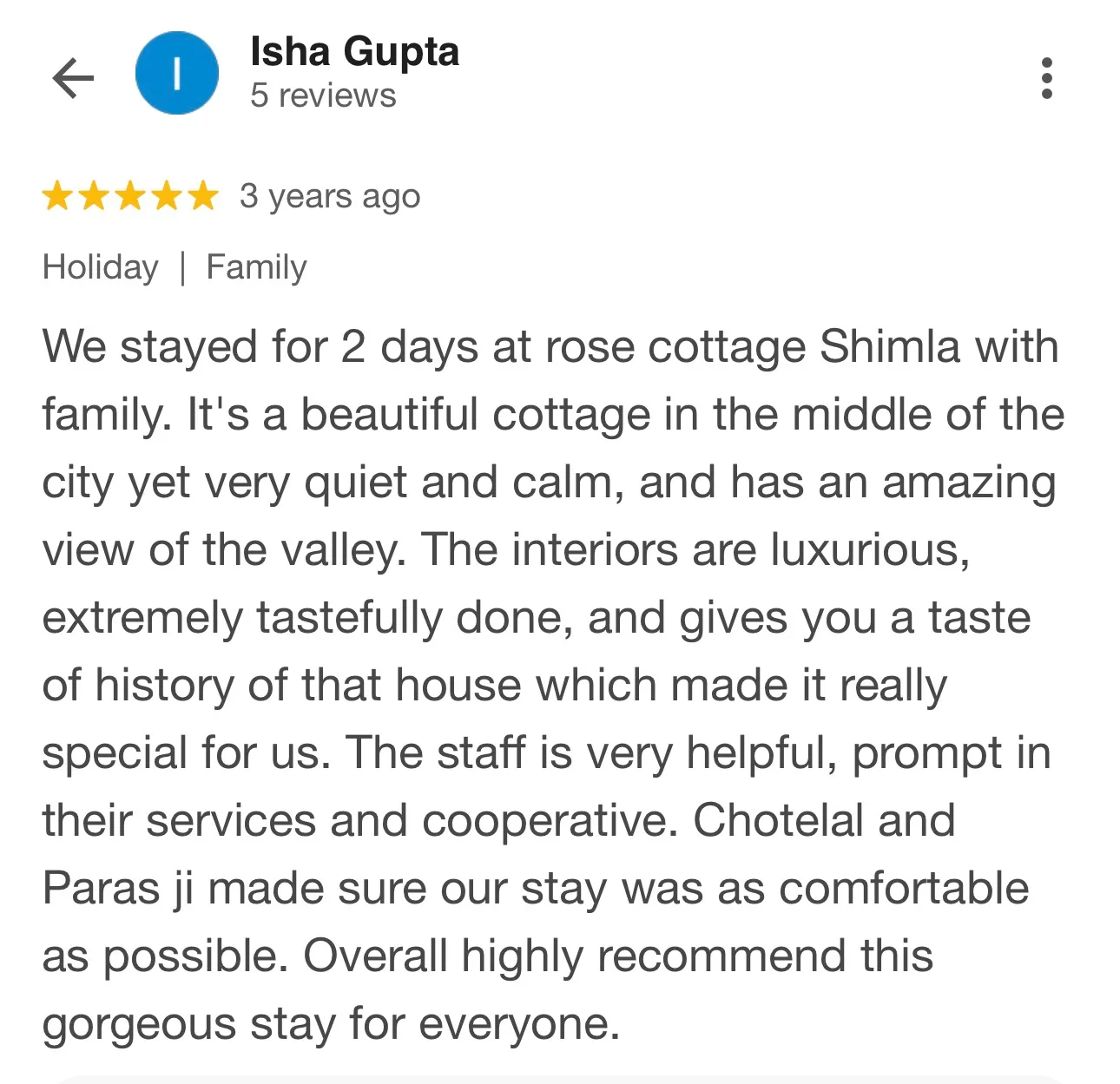 Guest review for Rose Cottage, Shimla