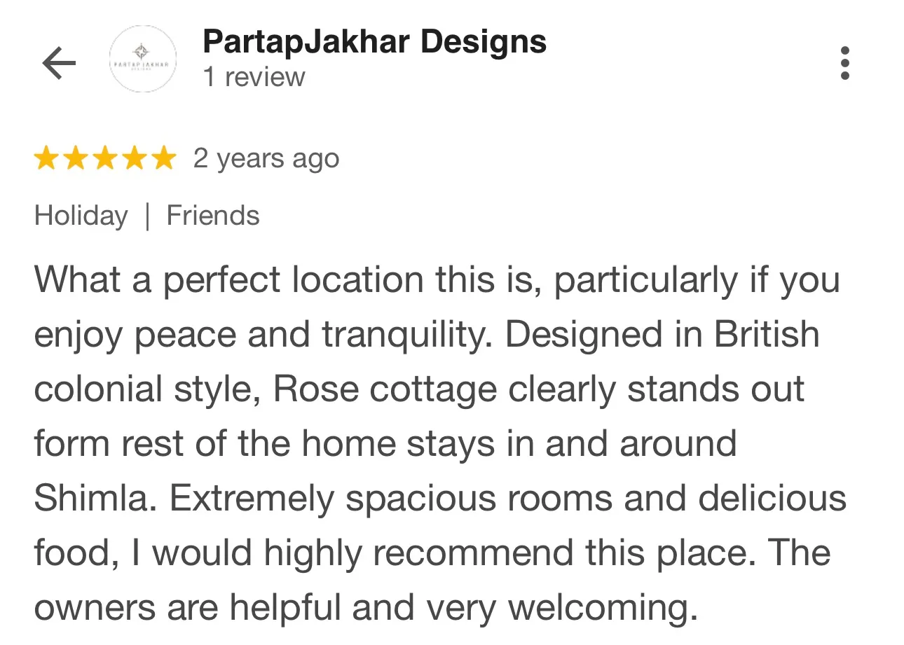 Guest review for Rose Cottage, Shimla