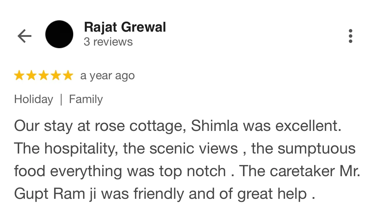Guest review for Rose Cottage, Shimla