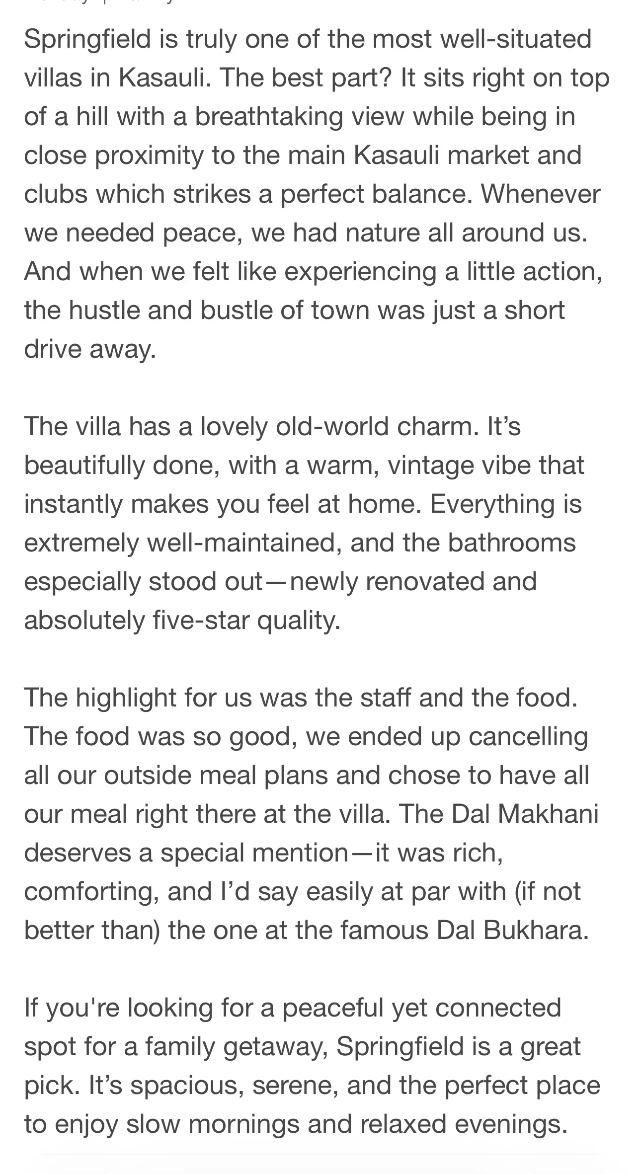 Guest review for Springfield, Kasauli