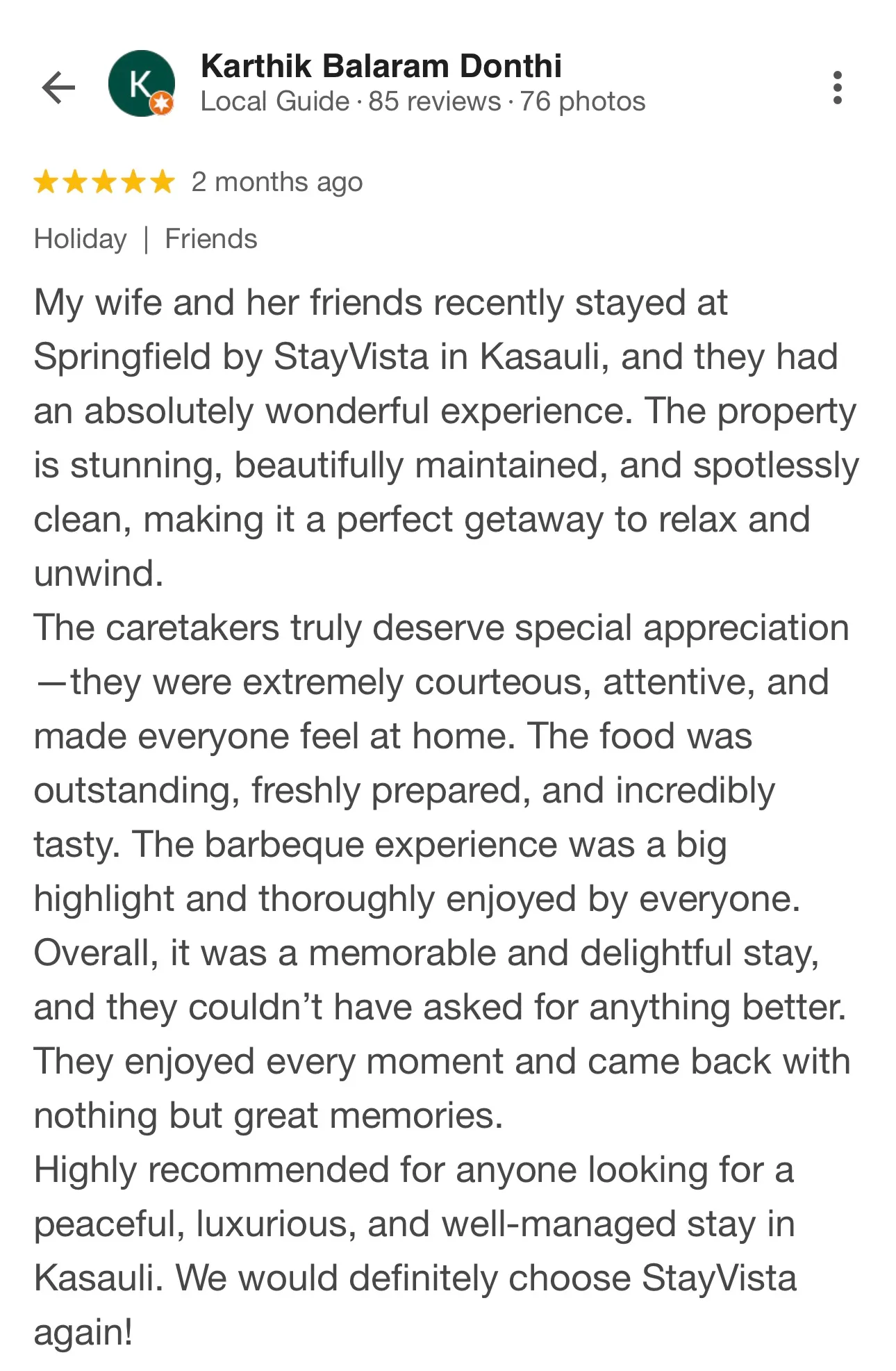 Guest review for Springfield, Kasauli